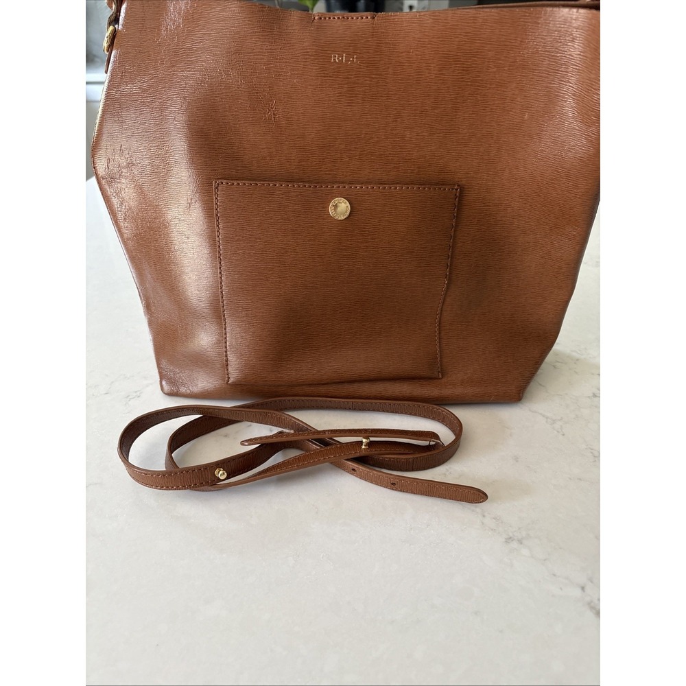 Lauren Ralph Lauren Newbury Pocket Hobo Handbag Satchel Brown Leather RLL